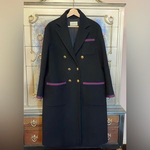 💯 Authentic Gucci Military Web Wool Double Breasted Black Coat